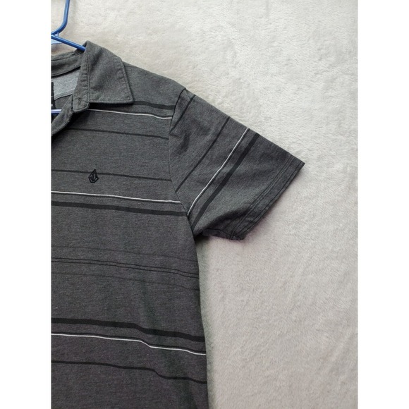 Volcom Polo Shirt Boys Medium Gray Striped Cotton Short Casual Sleeve Collared - Picture 5 of 8